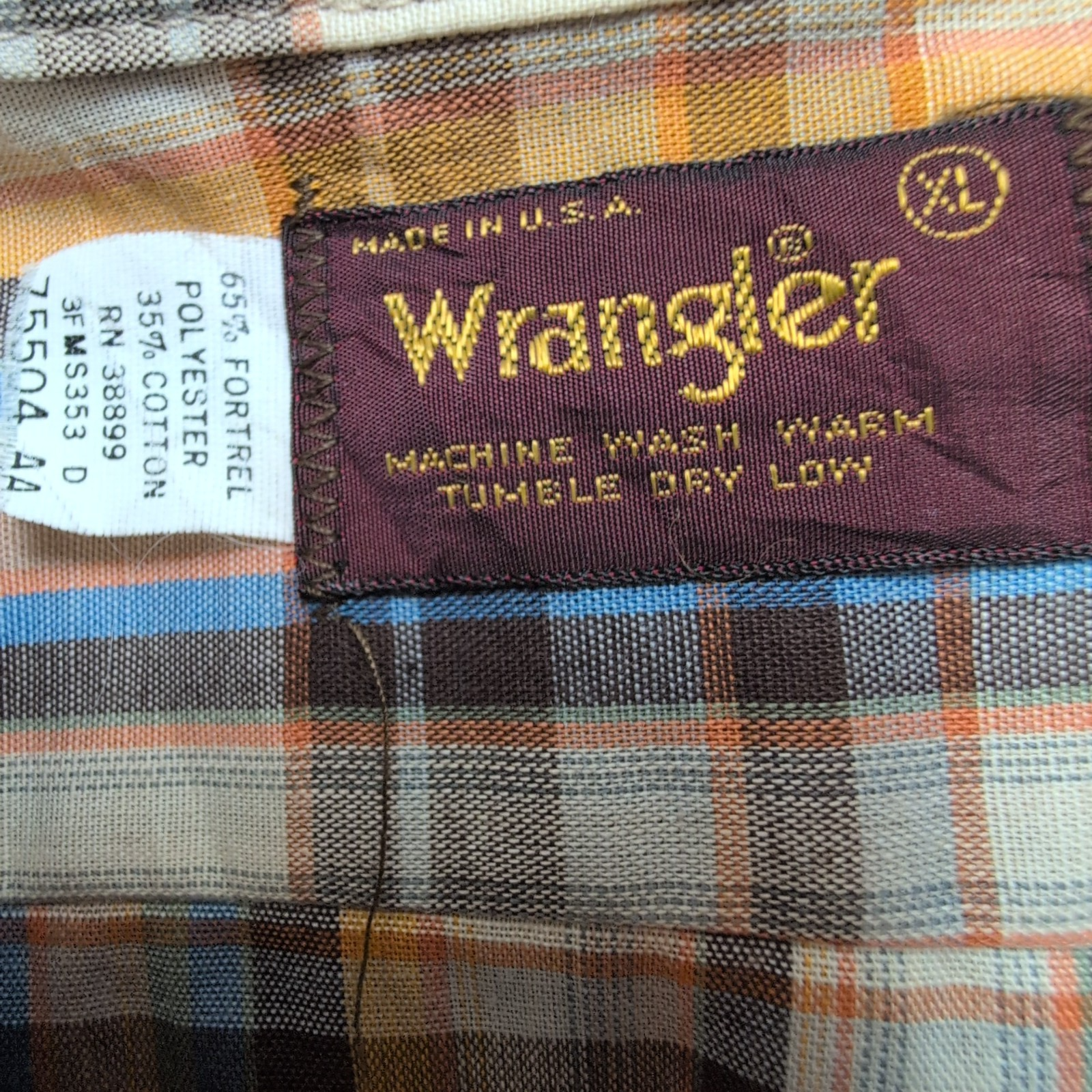 Chemise WRANGLER à Carreaux Marron & Orange Poches Manches Longues Taille XL