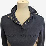 Pull Tommy Hilfiger Femme Rare Col Montant à Pressions - Marine & Blanc M