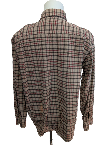 Chemise WRANGLER Flanelle T.L - Carreaux Marron Kaki Rouge 100% Coton