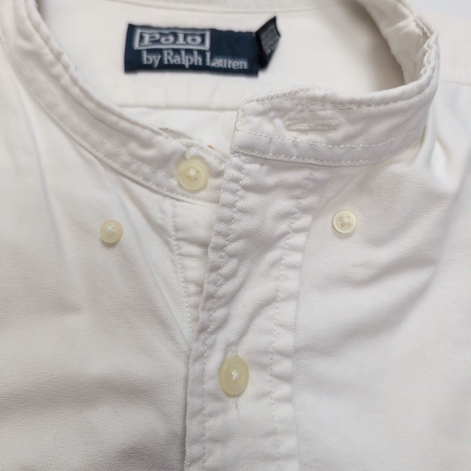 Chemise Polo Ralph Lauren L Col Officier Blanc Poches Rabat Sans Logo Modifiée