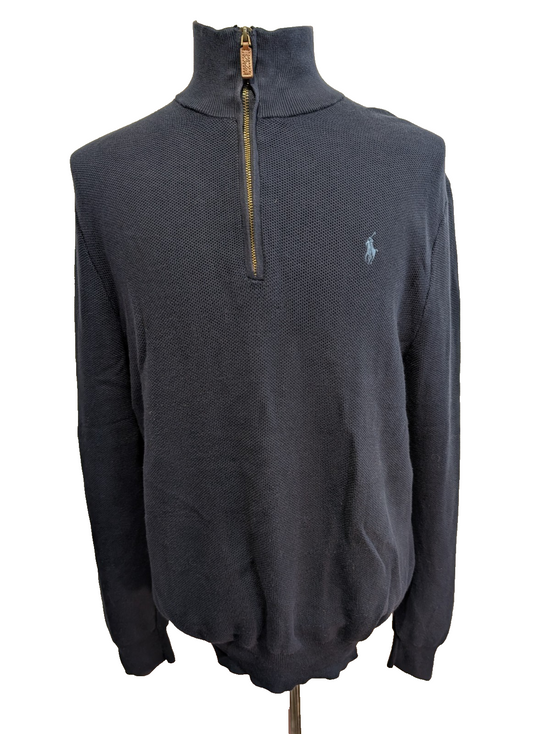 Pull POLO RALPH LAUREN Col Zippé 100% PIMA COTTON Bleu Marine Taille L Chic