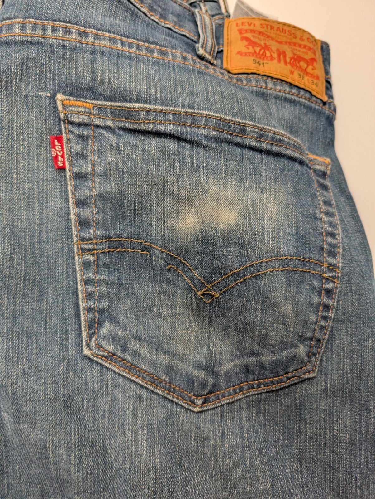 Jean Levi's 541 Homme Vintage Bleu Foncé W38 L34 Denim Stretch Pantalon Chic