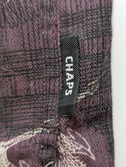 👕 Chemise CHAPS Ralph Lauren XXL (2XL) Vintage 100% Coton Violet Motif Palmiers