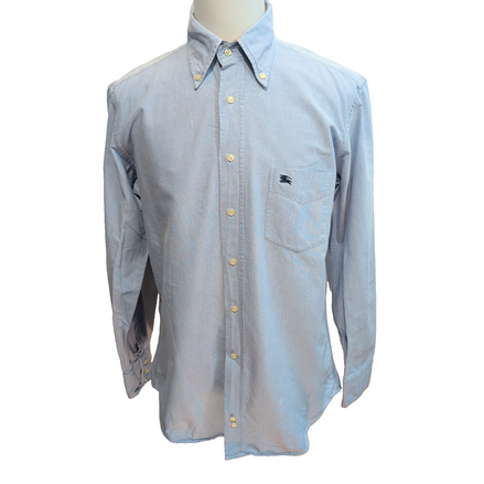 Chemise BURBERRY Vintage Bleu Oxford Taille 42 L Logo Brodé Coton