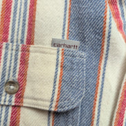 Chemise Carhartt S Flanelle Rayures Bleu Blanc Rouge 100% Coton 2 Poches