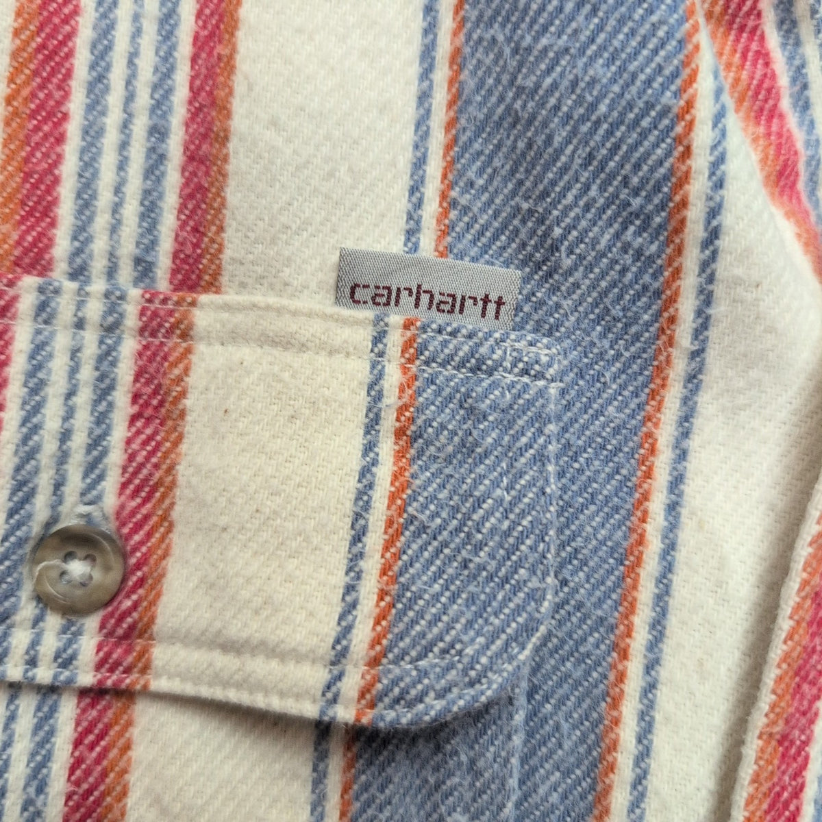 Chemise Carhartt S Flanelle Rayures Bleu Blanc Rouge 100% Coton 2 Poches