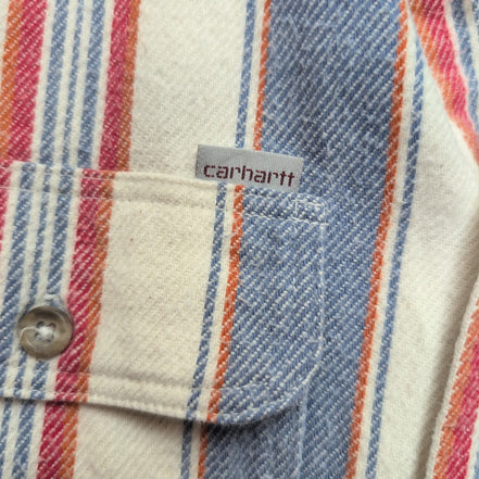 Chemise Carhartt S Flanelle Rayures Bleu Blanc Rouge 100% Coton 2 Poches
