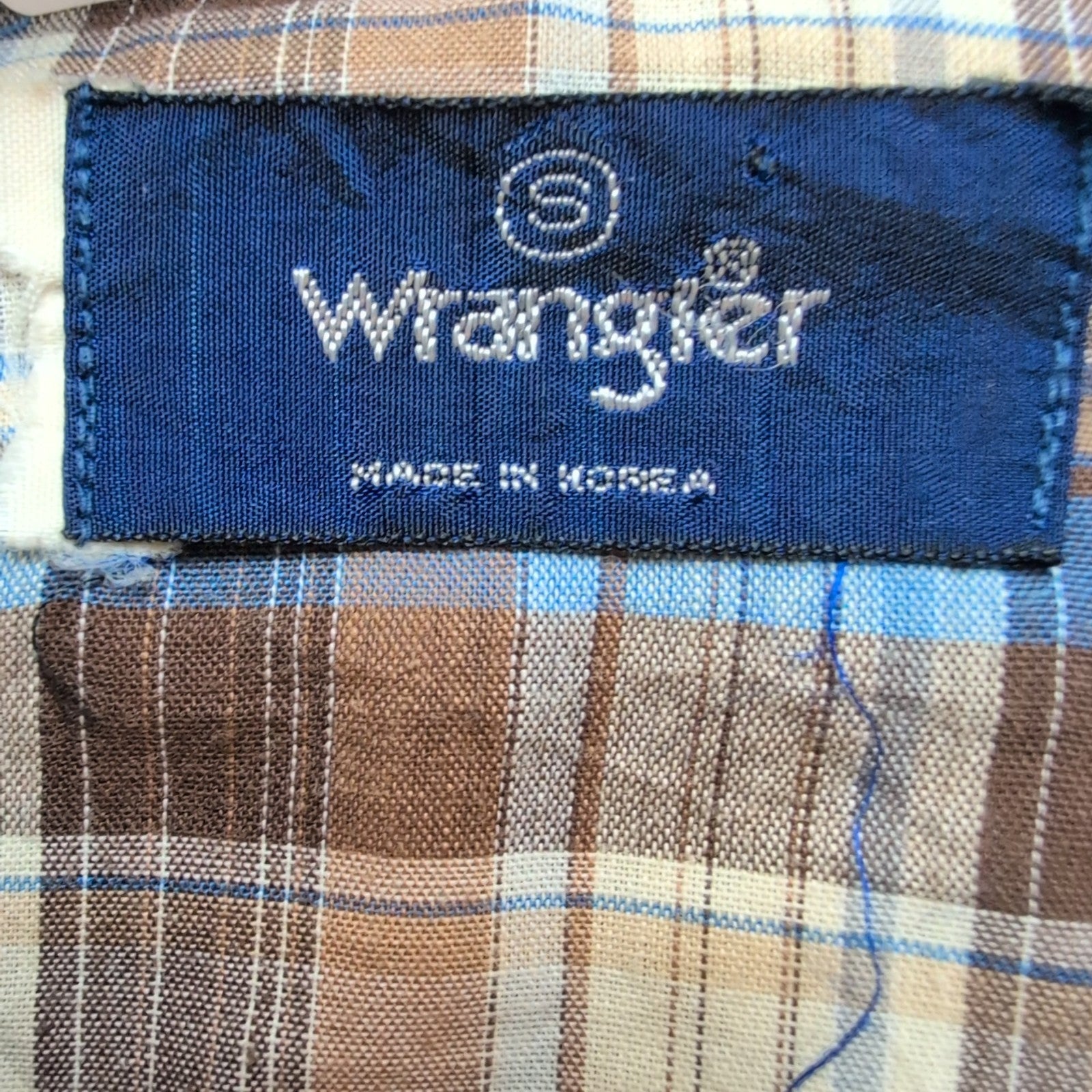 Chemise Wrangler Western Carreaux Marron Bleu 2 Poches Rabat Boutons Nacrés T.S