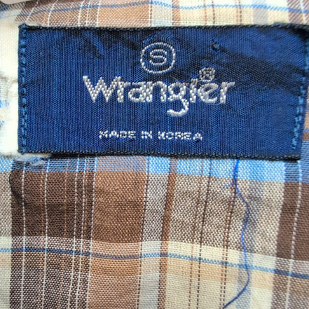 Chemise Wrangler Western Carreaux Marron Bleu 2 Poches Rabat Boutons Nacrés T.S