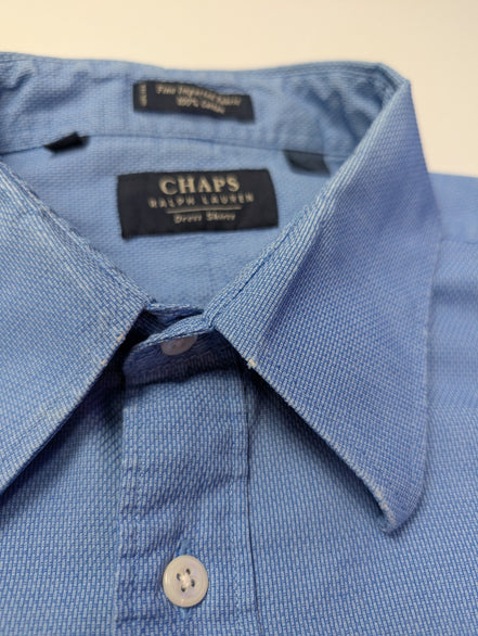 Chemise CHAPS vintage bleu uni logo brodé manches longues homme taille XL