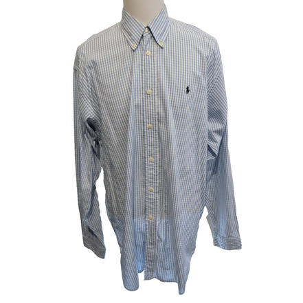 Chemise Polo Ralph Lauren XXL Blake Bleue Carreaux 100% Coton Logo Bleu Marine