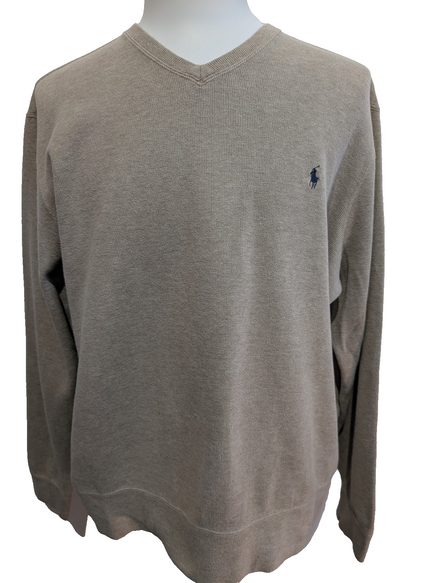 Pull Polo Ralph Lauren Col V Coton Marron Épais Type Sweatshirt - Taille L