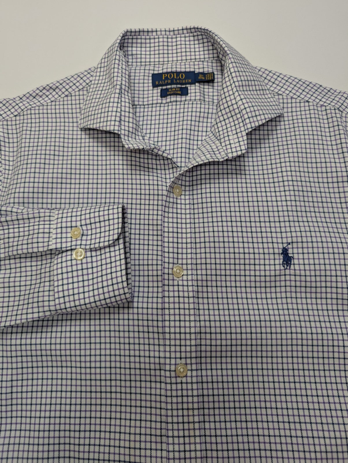 Chemise Ralph Lauren violet petits carreaux logo marine taille M / L #2558