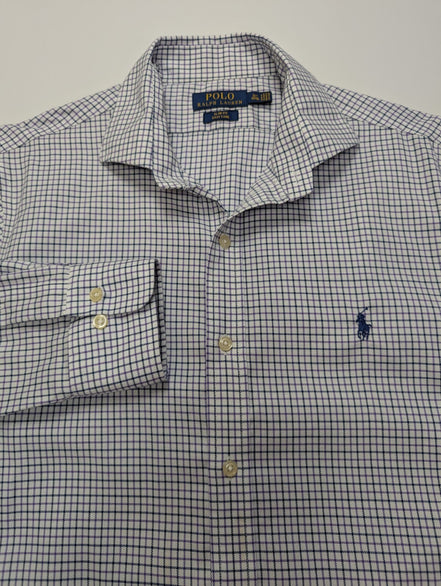 Chemise Ralph Lauren violet petits carreaux logo marine taille M / L #2558