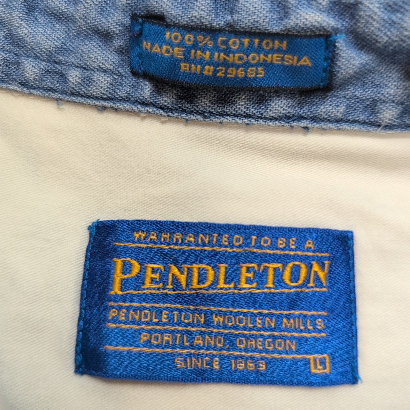 Chemise Pendleton L Blanc Cassé Coton Logo Brodé Une Poche Rare