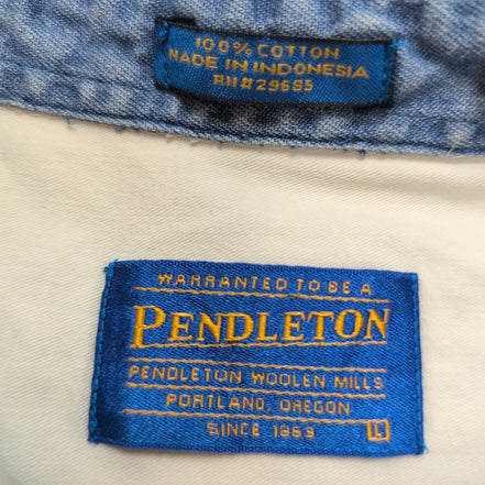 Chemise Pendleton L Blanc Cassé Coton Logo Brodé Une Poche Rare