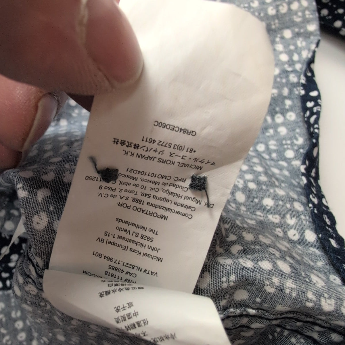 Chemise Michael Kors M Bleu Micro Motif Blanc 100% Coton manches longues