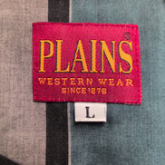 Plains chemise western vintage rayures noir vert bordeaux boutons pression L