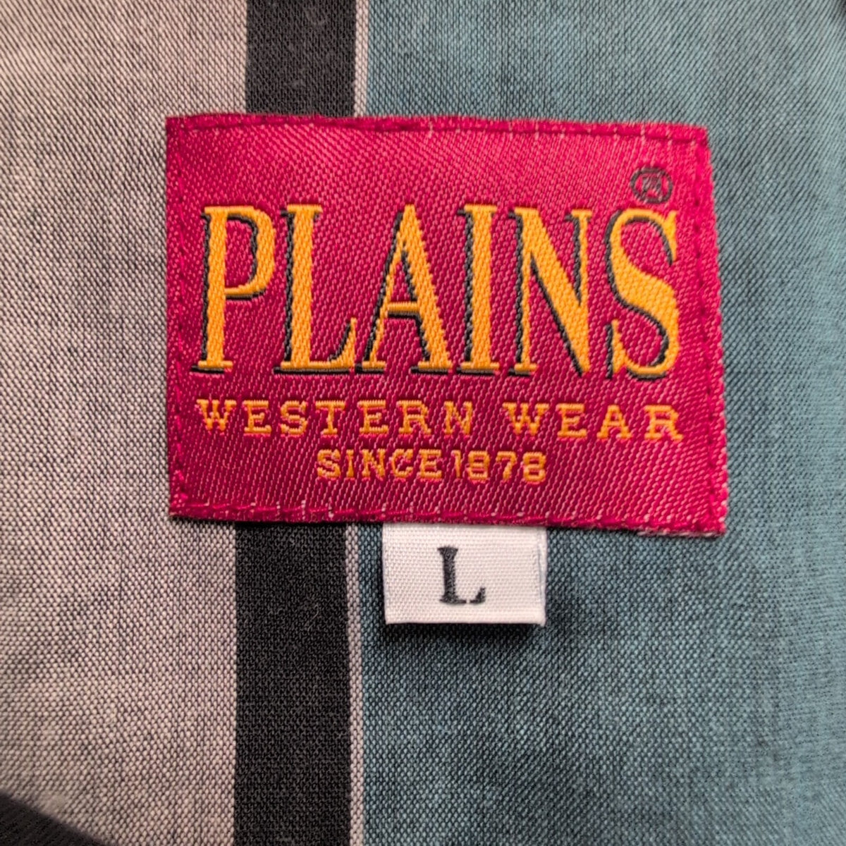 Plains chemise western vintage rayures noir vert bordeaux boutons pression L