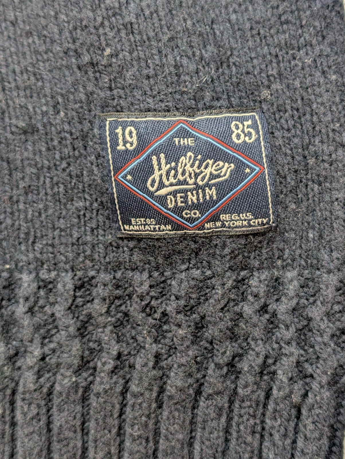 Pull Tommy Hilfiger Vintage Bleu Marine Col Rond Coton Épais - Taille M