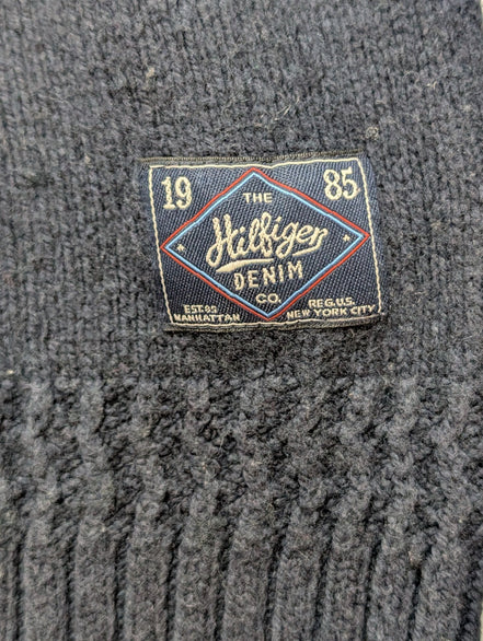 Pull Tommy Hilfiger Vintage Bleu Marine Col Rond Coton Épais - Taille M
