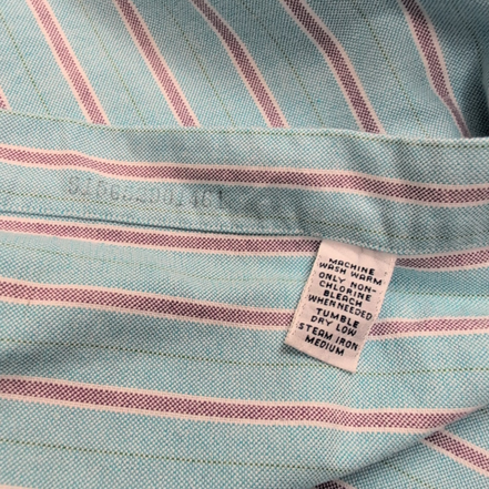 Chemise Ralph Lauren à rayures turquoise logo marron classic fit taille L / XL