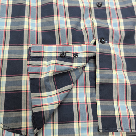 Chemise Nautica Classic Fit L Bleu Marine Carreaux 100% Coton Manches courtes