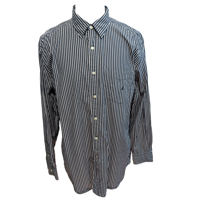 Chemise Nautica XL Gris Foncé Rayures Blanches 100% Coton Poplin Homme