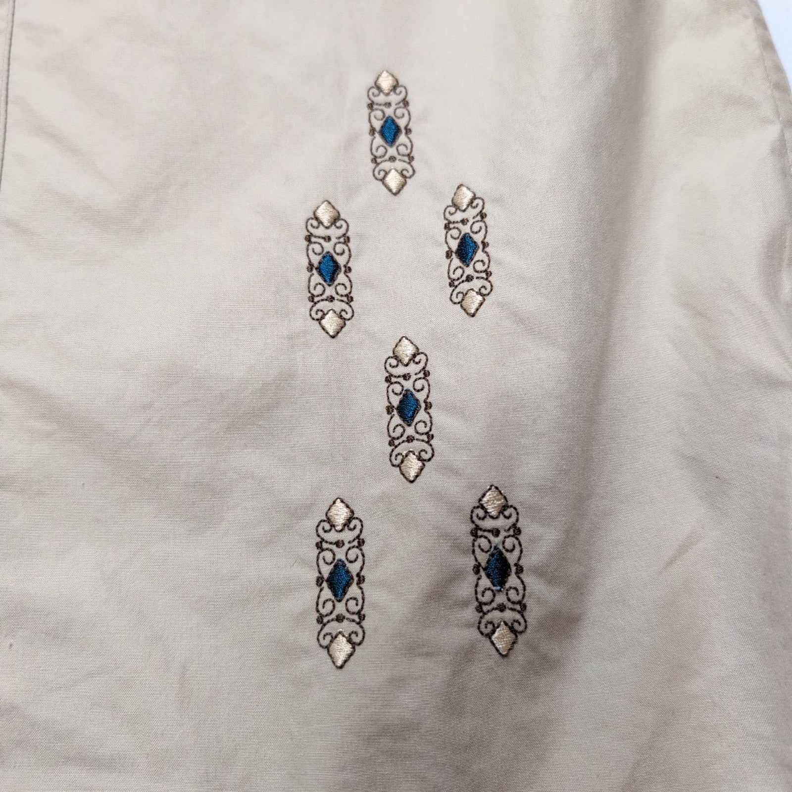 Chemise Chaps Ralph Lauren Manches Courtes Crème Coton Cuba Café Taille XLT