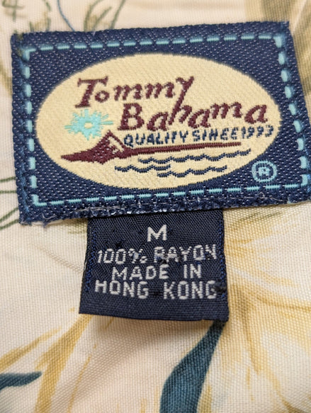 Chemise Hawaïenne TOMMY BAHAMA Beige & Vert Motifs Fleuris - Taille M