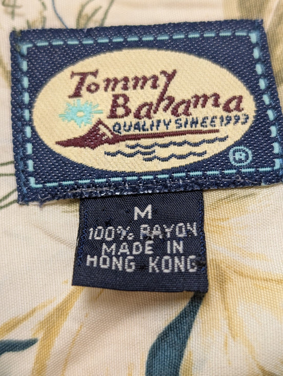 Chemise Hawaïenne TOMMY BAHAMA Beige & Vert Motifs Fleuris - Taille M