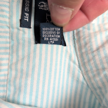 Chemise Ralph Lauren Classic Fit 15.5 M L Oxford Rayures Turquoise manches long