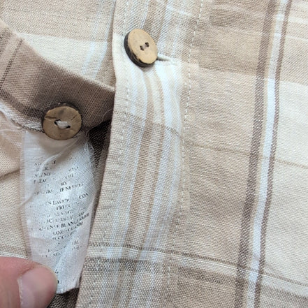 Chemise Perry Ellis Lin Coton Marron Crème Carreaux Manches Courtes Taille M