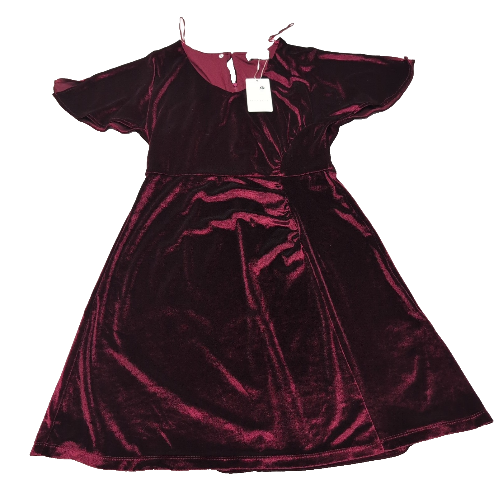 Robe Naf Naf T40 Velours Bordeaux Satiné Manches Courtes Neuve Étiquette