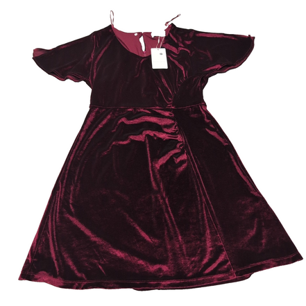 Robe Naf Naf T40 Velours Bordeaux Satiné Manches Courtes Neuve Étiquette