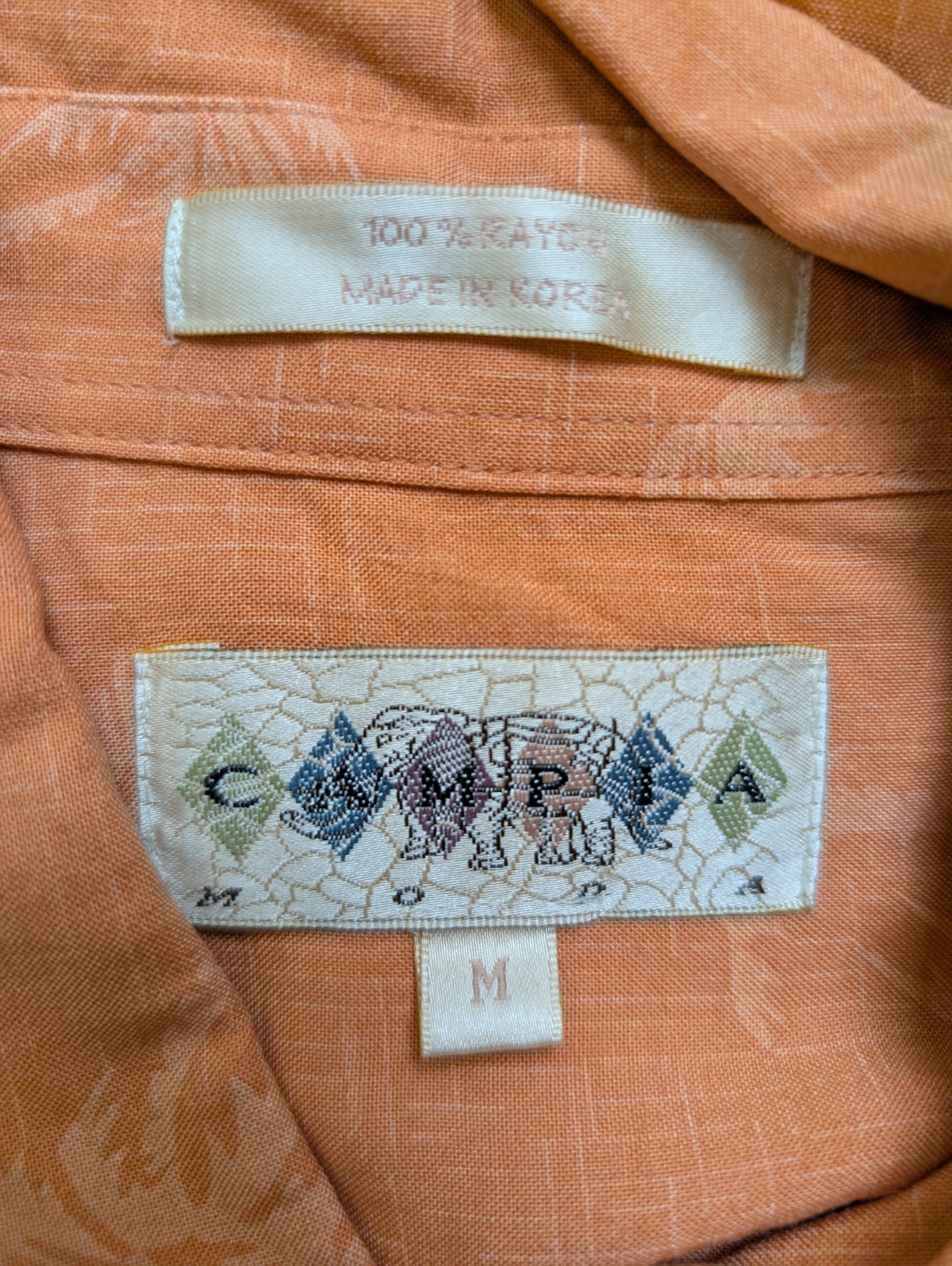 Chemise Hawaïenne Campia Rayon Orange Pâle Motifs Palmiers - Taille M