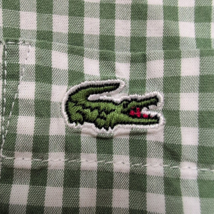 Chemise Lacoste 42 L Vert Blanc Vichy Regular Fit Logo Poche manches longues