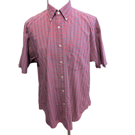 Chemise Nautica vintage manches courtes petits carreaux rose et bleu poche XL