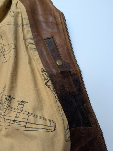 Scully Blouson Veste Cuir Véritable Vintage Marron Clair T44 XL Aviateur