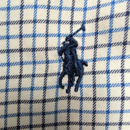Chemise Ralph Lauren Ellington Homme M Blanche Carreaux Bleu Noir