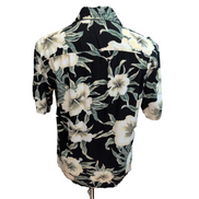 Chemise hawaïenne Sunny Island M noire fleurie 100% rayonne Hawaï