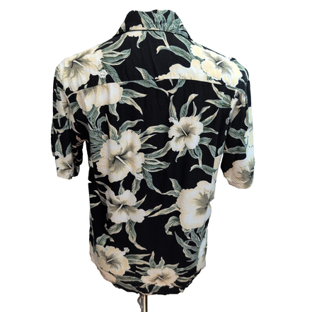Chemise hawaïenne Sunny Island M noire fleurie 100% rayonne Hawaï