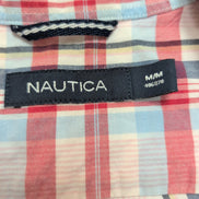 Chemise Nautica M Rouge Bleu Carreaux Manches longues Coton Logo Brodé Poche