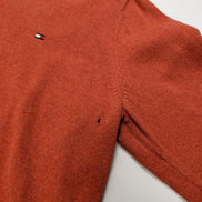 Pull Tommy Hilfiger Orange Foncé Coton & Cachemire Col V - Taille S