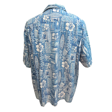 Chemise Hawaïenne Makapuu Hawaii USA 3XL Surf Palmier Bleu Vtg manches courtes