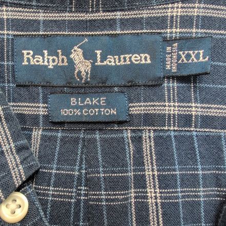 Chemise Ralph Lauren Blake 2XL Carreaux Bleu Marine Coton manches courtes