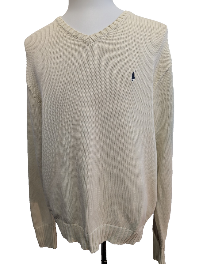 Pull POLO Ralph Lauren - Blanc Cassé - Logo Marine - Taille XL/XXL