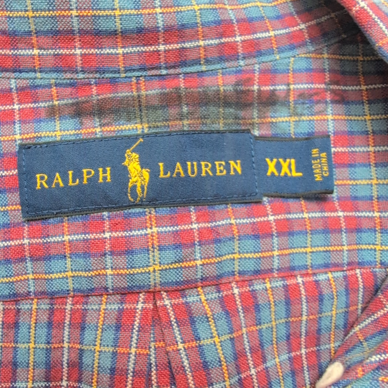Chemise Ralph Lauren XXL Oxford rouge bleu carreaux logo marine