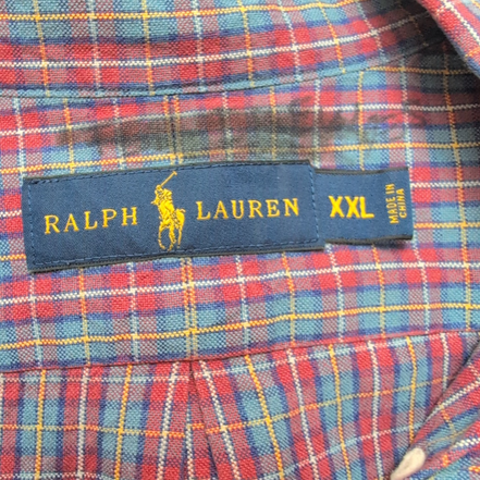 Chemise Ralph Lauren XXL Oxford rouge bleu carreaux logo marine