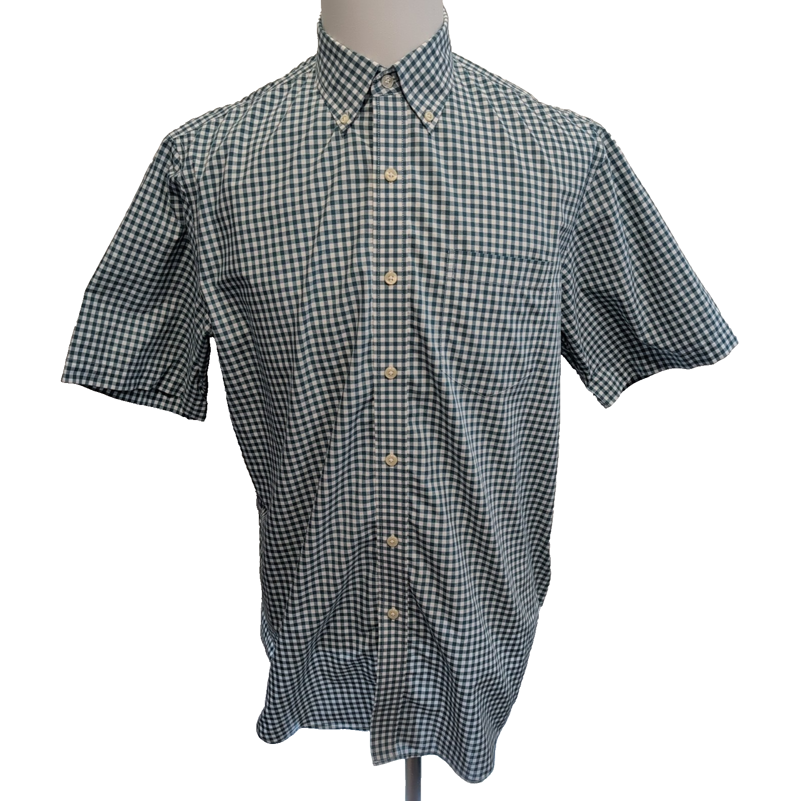 Chemise L.L.Bean M Verte Blanche Carreaux Manches Courtes 100% Coton